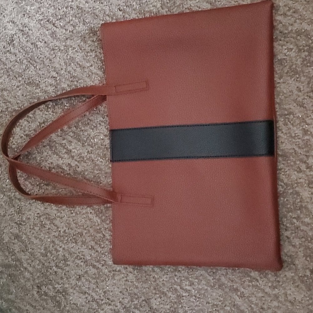 Brown Tote Bag with Black Center Stripe